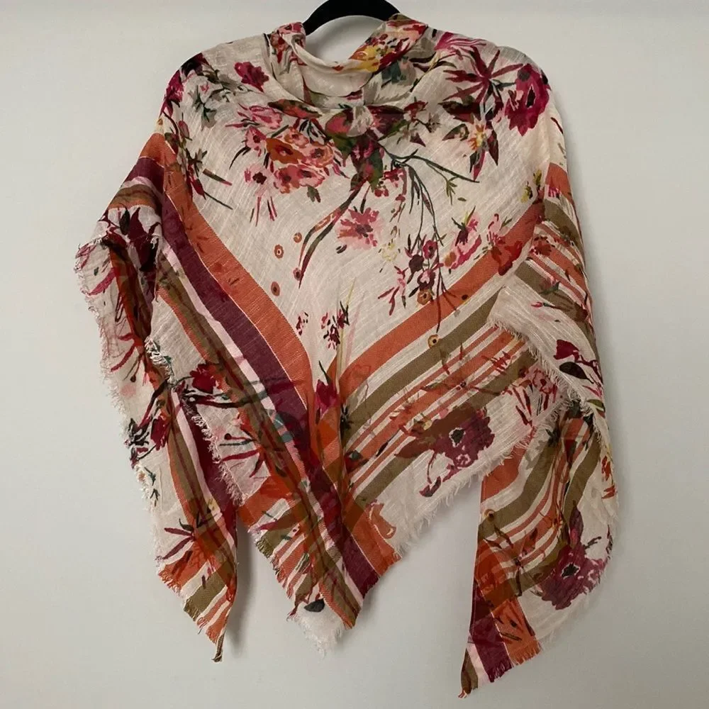 Distressed Fringe Patterned Triangle Scarf Shawl